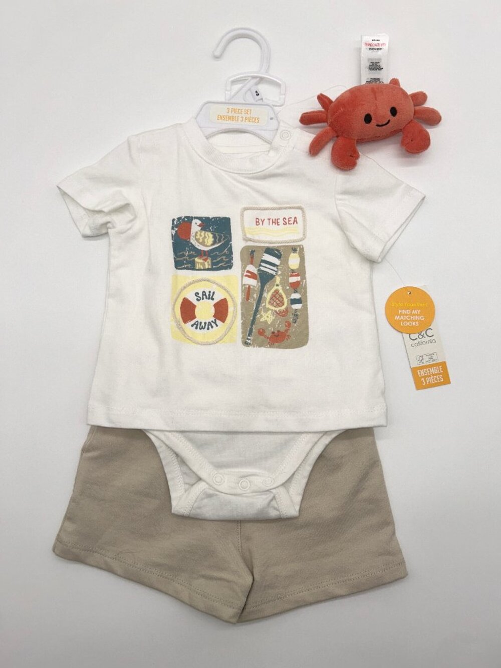 NWT C&C California Boys 6M Nautical 2pc Outfit Set with Plushie